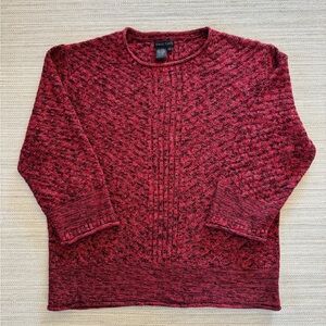 Nomadic Traders red black specs knit cotton sweater 3/4 sleeve crew neck women L